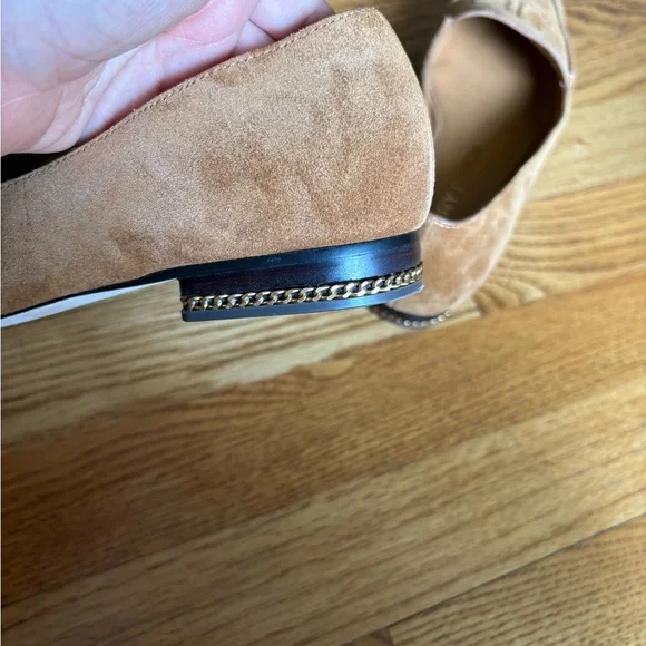 Tory Burch Camel Brown Suede Leather Ruby 15mm Loafer Flat Shoes - Picture 9 of 14